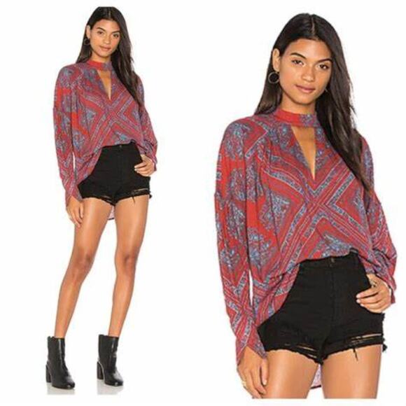 Free People Walking on a Dream Tunic Choker Collar Deep V Neck | size S - Picture 2 of 16
